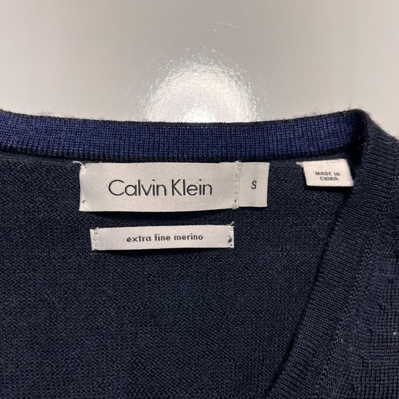 Calvin Klein Merino Wool Sweater Men Blue Classic Sweatshirt Casual Size Small - Picture 3 of 6